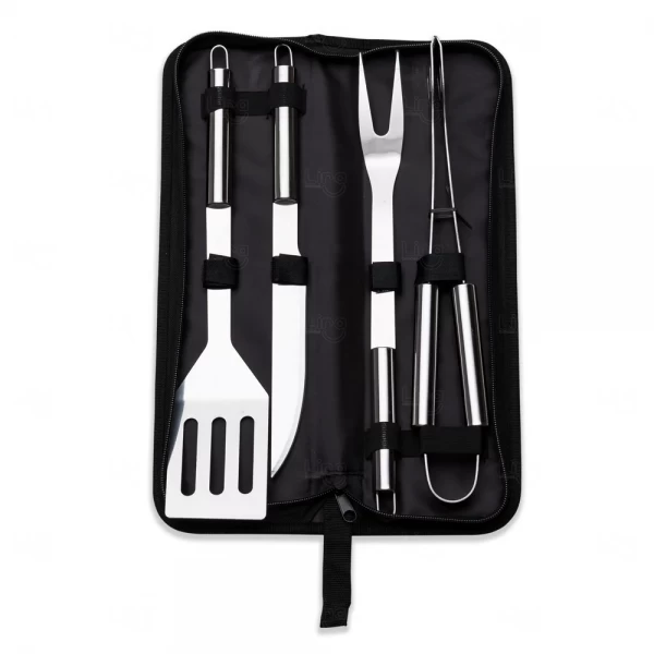 Kit Churrasco Personalizado  4 Peças Inox e Estojo