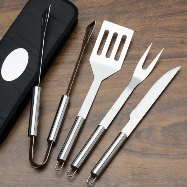 Kit Churrasco Personalizado  4 Peças Inox e Estojo 
