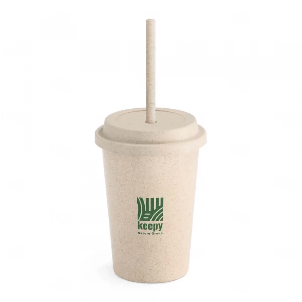 Copo em Fibra de Bambu 450ml com Tampa e Canudo Personalizado 