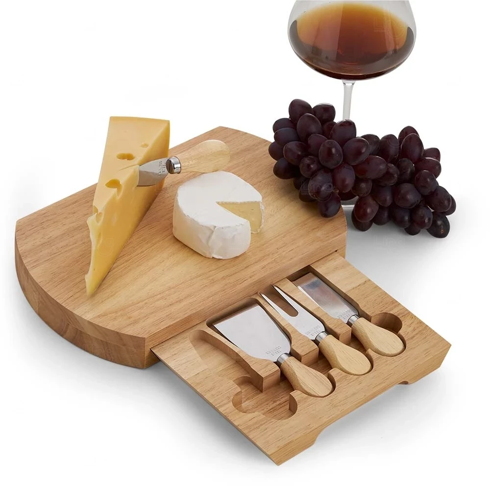 Kit Queijo 5 Peças com Tábua e Gaveta Personalizado 