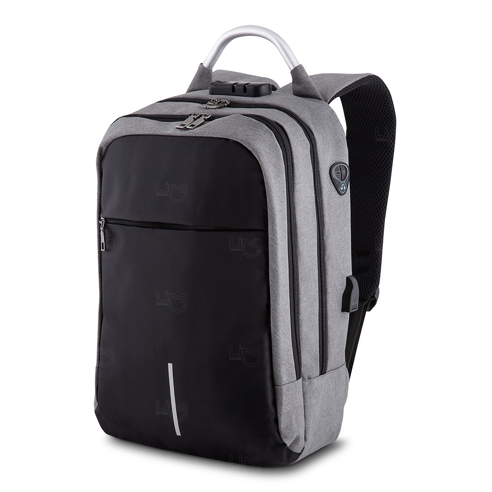 Mochila 22L Anti-Furto com Segredo Personalizada Cinza